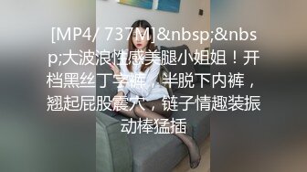 [MP4/ 737M]&nbsp;&nbsp;大波浪性感美腿小姐姐！开档黑丝丁字裤，半脱下内裤，翘起屁股震穴，链子情趣装振动棒猛插